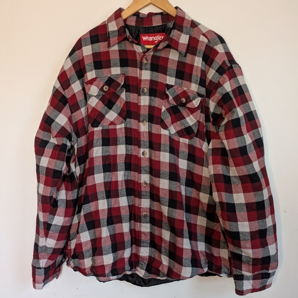 Wrangler Mens Checkered Plaid Flannel Lined Long Sleeve Button Up Shirt Size XL